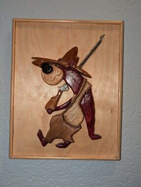 3D Wood Intarsia Cowboy Outlaw Wall Art Decor Handcrafted Signed 2023